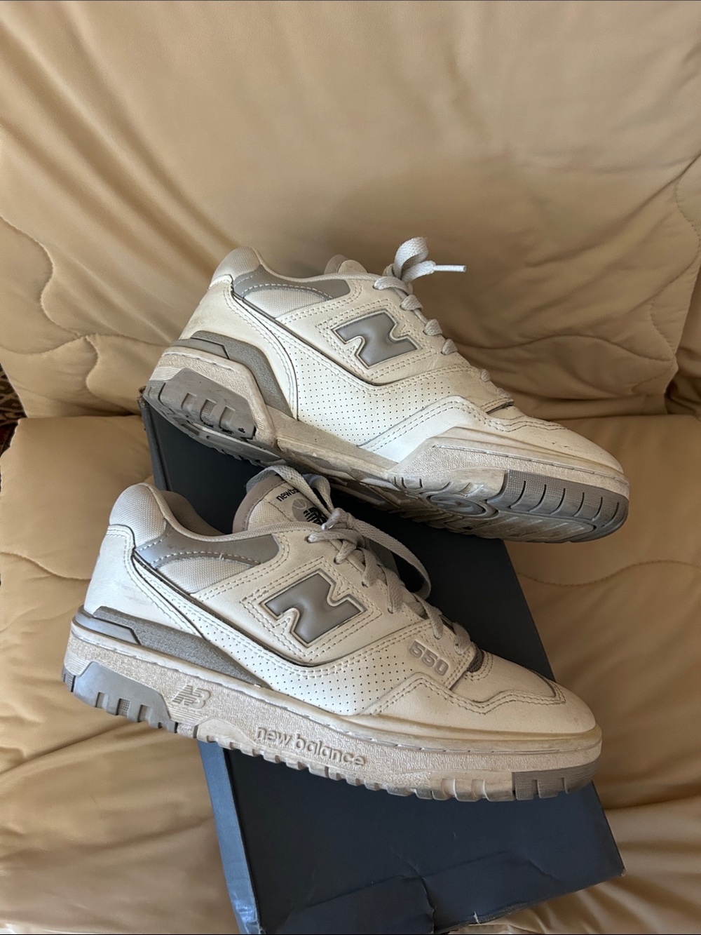 New Balance Women 550 White and Gray Perforated Leather Sneakers